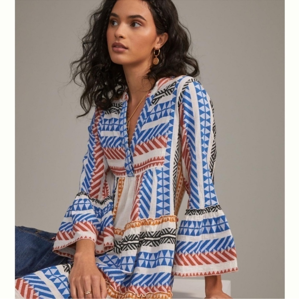 Anthropologie Devotion Twins Embroidered Ella Mini Dress Anthropologie XS Stripe - Picture 4 of 12